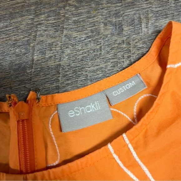 Eshakti Dress Orange Navy Blue Floral Print Custom Fit And Flare Midi Small? - Picture 8 of 8